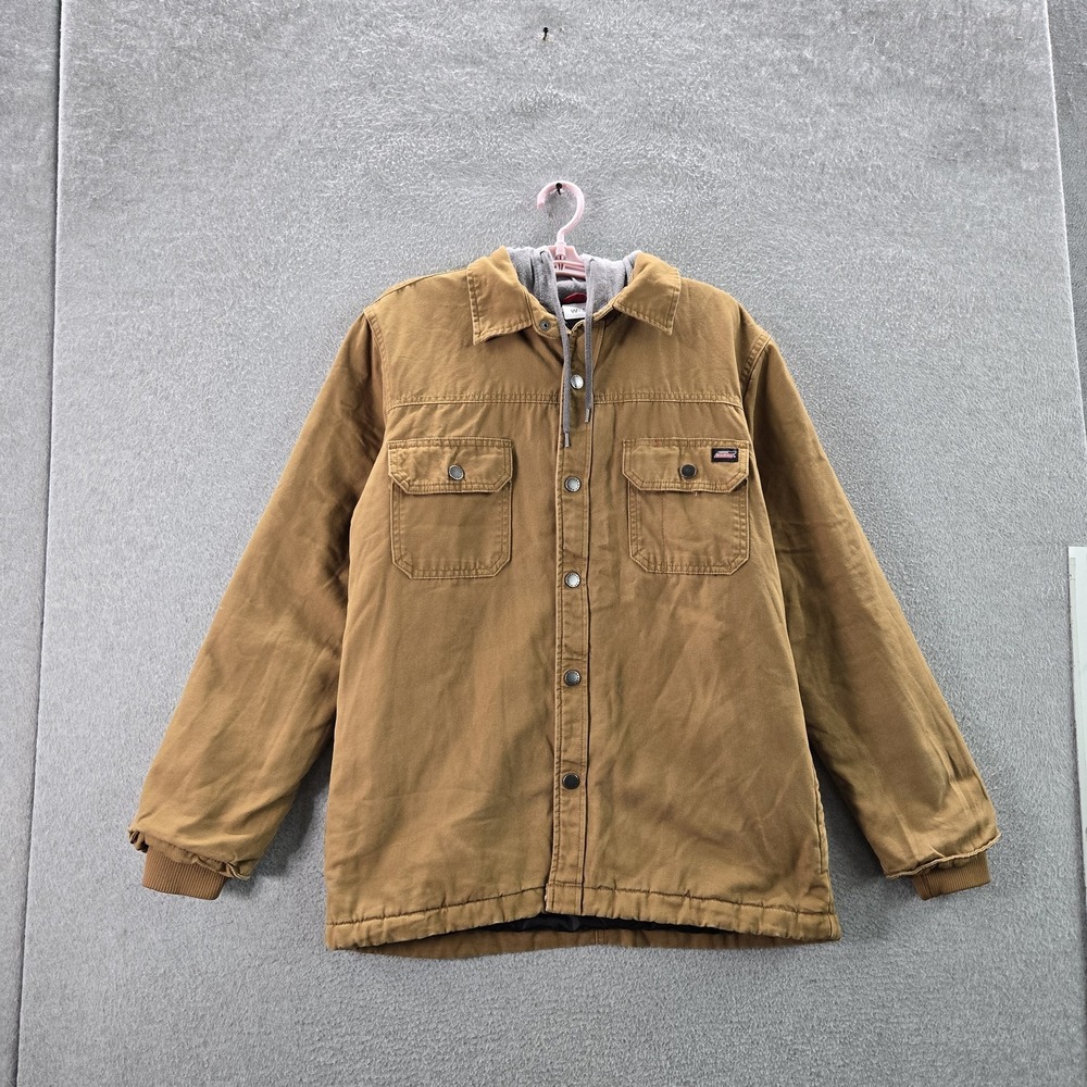 Dickies Men Jacket M Brown Work Water Repellent Duck Hooded Shirt Jacket